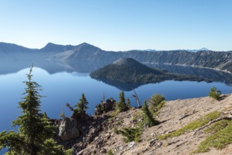 Magnificent reflection of the caldera of Crater Lake in the Crater Lake NP, USA
