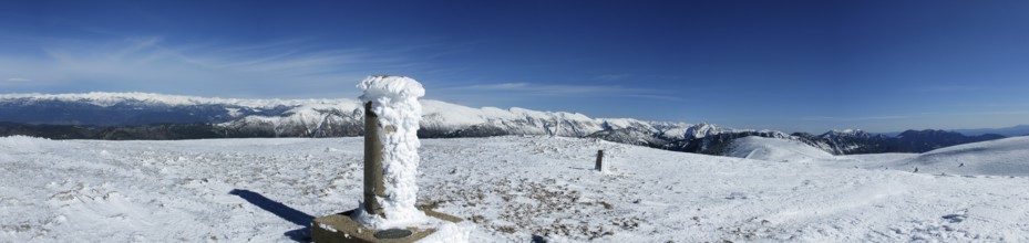 Panorama Snowy mountains in the pyrenees, Spain. Vall de la Vansa, sierra del Cadi, Spain