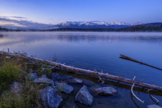 Beautiful autumn landscape scene in mountain in background in Jasper National Park west Canada with