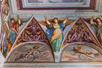 ORTA SAN GIULIO, ITALY, MAY 29, 2019 : interiors decors and frescoes of chapel in Sacro monte di