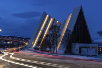 Blue hour at the Arctic Ocean Cathedral, Tromsoe, Troms, Norway