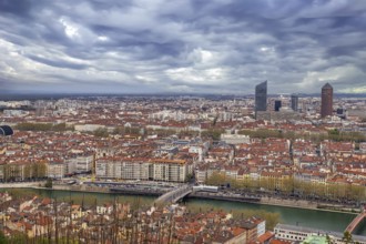 View of Lyon city from Basilica of Notre-Dame de Fourviere hill, Frane