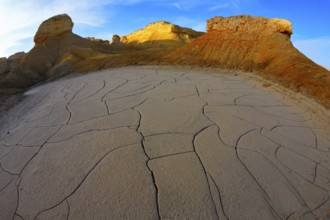Ancient mountains and the dry ground in desert of Israel, photographed by an objective the Fish eye