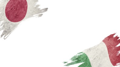Flags of Japan and Italy on White Background