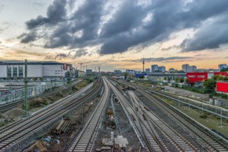 Berlin railway tracks with TV Tower in background, Germany
