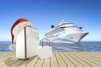 3d rendering of a christmas travel cruise ship