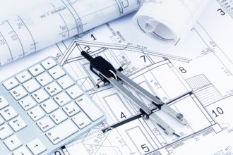 An architect's plan for the construction of a new home. Symbolic photo for financing and planning a