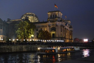 Berlin Reichstag building with light balloons of the former wall