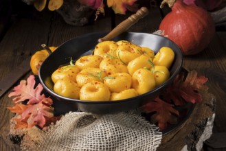 Delicious autumnal dumplings with hokkaido pumpkin puree
