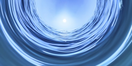 Curved tunnel blue ocean with sun 3d illustration