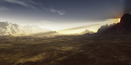 A desert sunset landscape background. 3D illustration