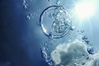 Underwater Air Bubbles with Sunlight. Underwater Background Air Bubbles