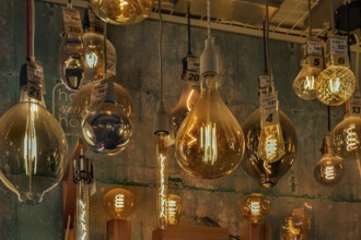 Vintage LED lamps in a DIY store, Allgäu, Swabia, Bavaria, Germany