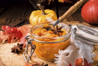 Ein köstlicher herbstlicher cremiger hokkaido kürbis pure