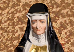 Figure of Hildegard of Bingen, Sibyl of the Rhine, 1098 – 1179, German Benedictine abbess and