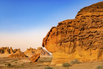 Rocky landscape of Hegra, Unesco World Heritage Site Al Ula, Kingdom of Saudi Arabia