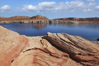 The bright blue water of Antelope Canyon in the Navajo Reservation