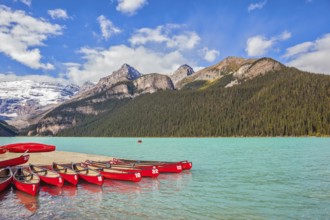 Lake Louise on a beautiful sunny day. Banff National Park, Rocky Mountains, Canada