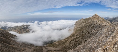 Top of Puig Major with the radar installations surrounded by mist, Serra de Tramuntana, Majorca,