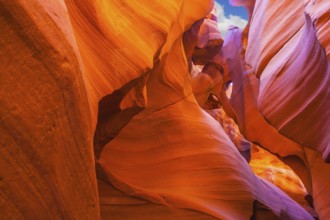 Fantastic slot-canyon Antelope in the Navajo reservation. Bright red and orange colored clay
