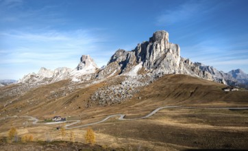 Mountain landscape of the picturesque Dolomites at the Passo Di Giau area in South Tyrol in Italy