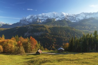 Fall colors and snow on the mountain peak near garmisch partenkirchen. Taken from Mountain Eckbauer
