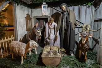 Christmas nativity scene at Christmas market, Humboldt Forum, Berlin, Federal Republic of Germany