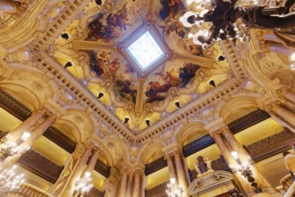 PARIS, FRANCE, MARCH 14, 2017 : interiors, frescoes and architectural details of the palais