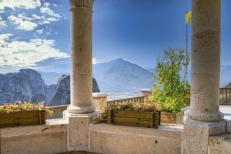 Monastery of Varlaam photographed on a sunny day with a view on the mountain on the opposite side