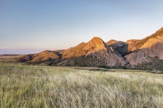 Sunset in mountains - Eagle Nest Rock and prairie in northern Colorado near Fort Collins