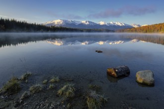 Beautiful autumn landscape scene in mountain in background in Jasper National Park west Canada