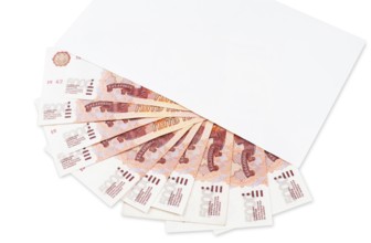 Many 5000 rouble bills (the biggest Russian note) in an envelope