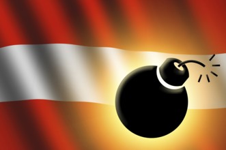 The Austrian flag and bomb illustration. Closeup