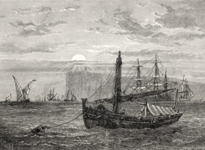 Historical view of Cape Trafalgar, Province of Cádiz, Spain, 18th century, From British Battles on