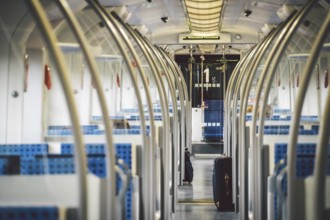 Inside The Wagon Train Germany, Dusseldorf. Empty train interior. interior view of corridor inside