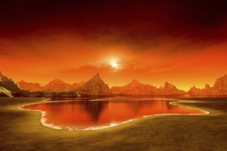 3d rendering of a beautiful fantasy sunset over the ocean