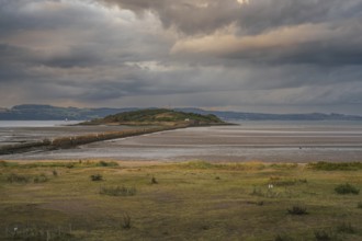 View from Cramond Beach to Cramond Island, City of Edinburgh, Scotland, UK