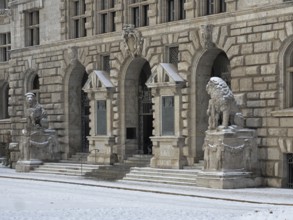 Portal at the New Town Hall Leipzig in winter. Saxony, Germany