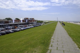 Neuharlingersiel with harbour, beach and historic town centre, East Frisia, Lower Saxony, Germany