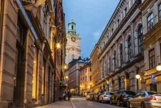 Stockholm, Sweden, August 8, 2019: Scenic view of empty cobblestoned street in Gamla Stan at