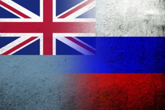 National flag of Russian Federation with The Ellice Islands Tuvalu National flag. Grunge background