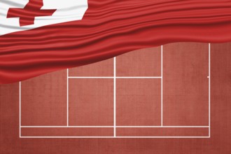 Tonga Flag on Clay Tennis Court, Sports Symbol