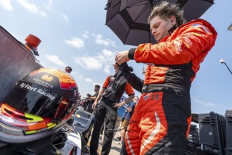 SANTINO FERRUCCI (14) of Woodbury, Connecticut prepares to qualify for the Hy-Vee Homefront 250 at
