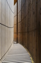 Berlin, Germany, July 28, 2019: Chapel of Reconciliation. Interior gallery covered with wooden