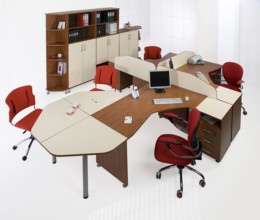 Suite of office furniture on isolated studio background, Novosibirsk, Russia
