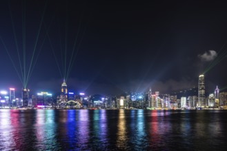 HONG KONG, CHINA - SEPTEMBER 27 2024: Night time Symphony of Light and Sound show in Hong Kong