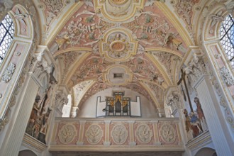 Organ gallery, Hl. Blut cemetery church in Fischbachau, Upper Bavaria, Bavaria, Germany