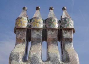 Colourful chimneys of Casa Batllo, Barcelona, Catalonia, Spain
