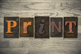 The word PRINT written in wooden letterpress type