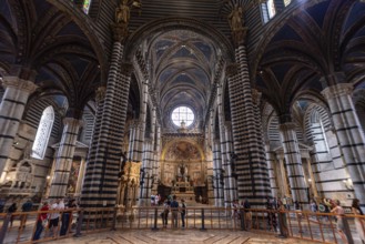 SIENA, ITALY, SEPTEMBER 23, 2023, Great medieval architecture of the Siena cathedral's nave, Italy